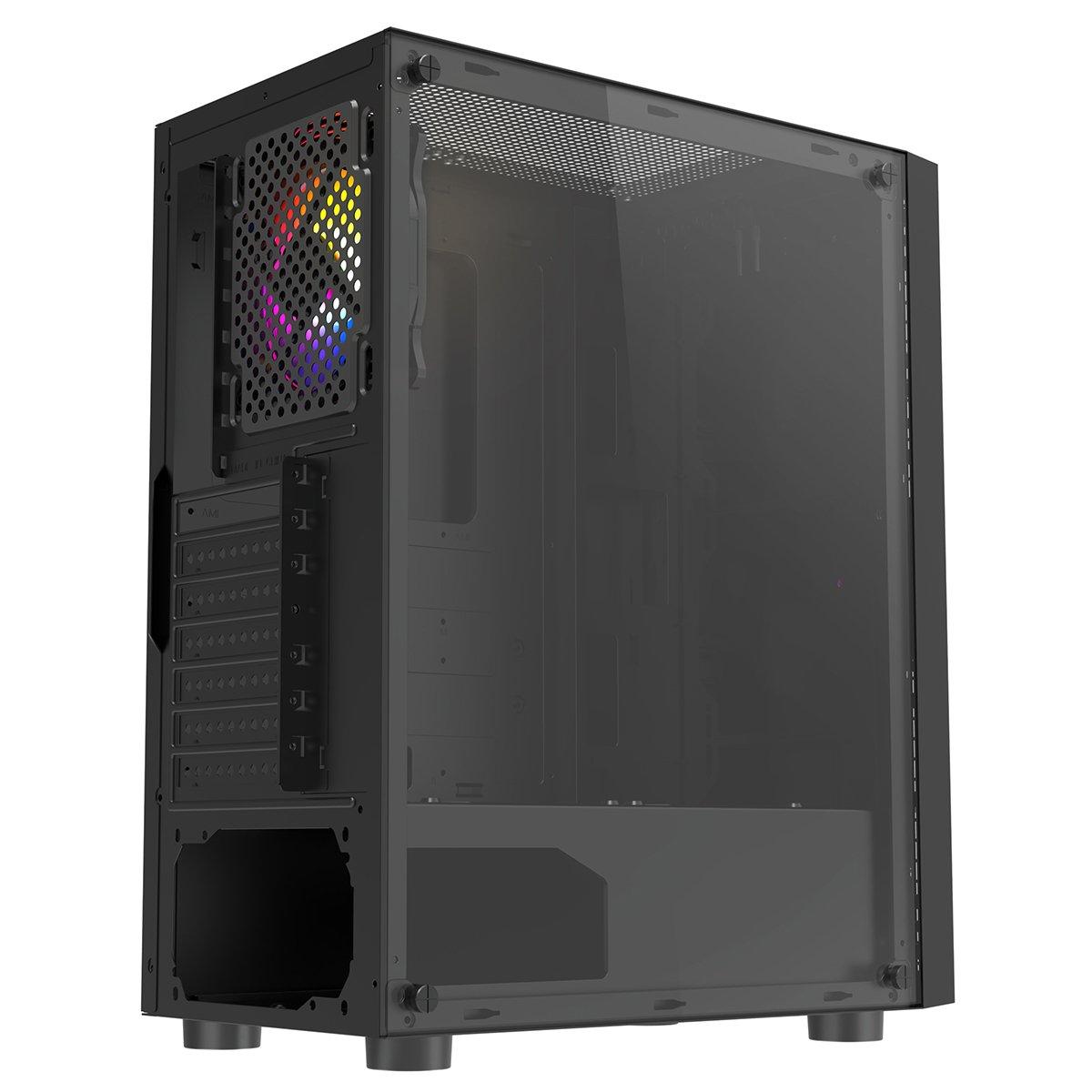 Black - CiT - Galaxy Mid Tower ATX Gaming PC Case with LED Strip + Fan - Black - 6