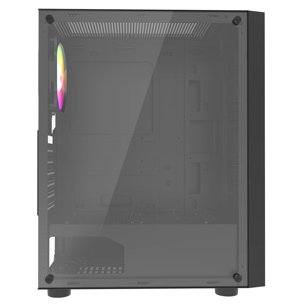 Black - CiT - Galaxy Mid Tower ATX Gaming PC Case with LED Strip + Fan - Black - 7