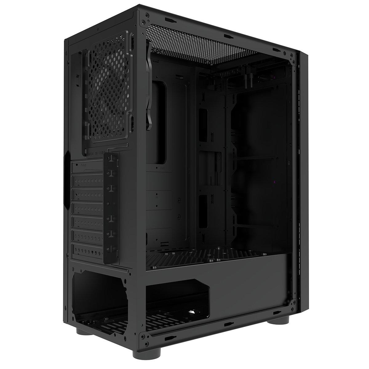 Black - CiT - Galaxy Mid Tower ATX Gaming PC Case with LED Strip + Fan - Black - 8