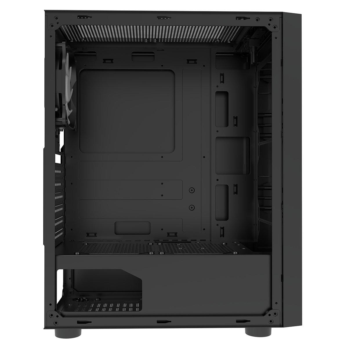 Black - CiT - Galaxy Mid Tower ATX Gaming PC Case with LED Strip + Fan - Black - 9
