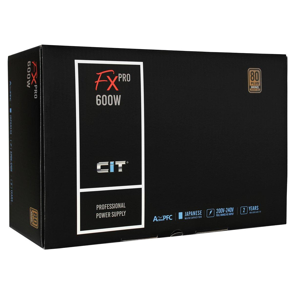 Bronze Noir - CiT - FX Pro 600w ATX Power Supply Unit APFC 80 Plus Bronze - with 14cm Fan - 9