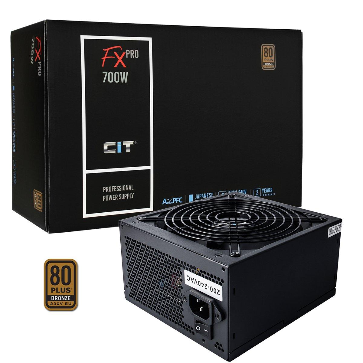 Bronze Black - CiT - FX Pro 700W ATX Power Supply Unit APFC 80 Plus Bronze - with 14cm Fan - 1