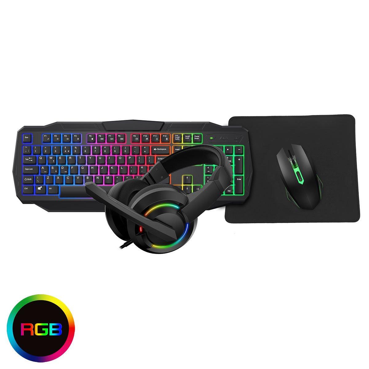Black - CiT - Scorpion 4-in-1 Keyboard Mouse Headset Mouse Pad Combo Kit - 1