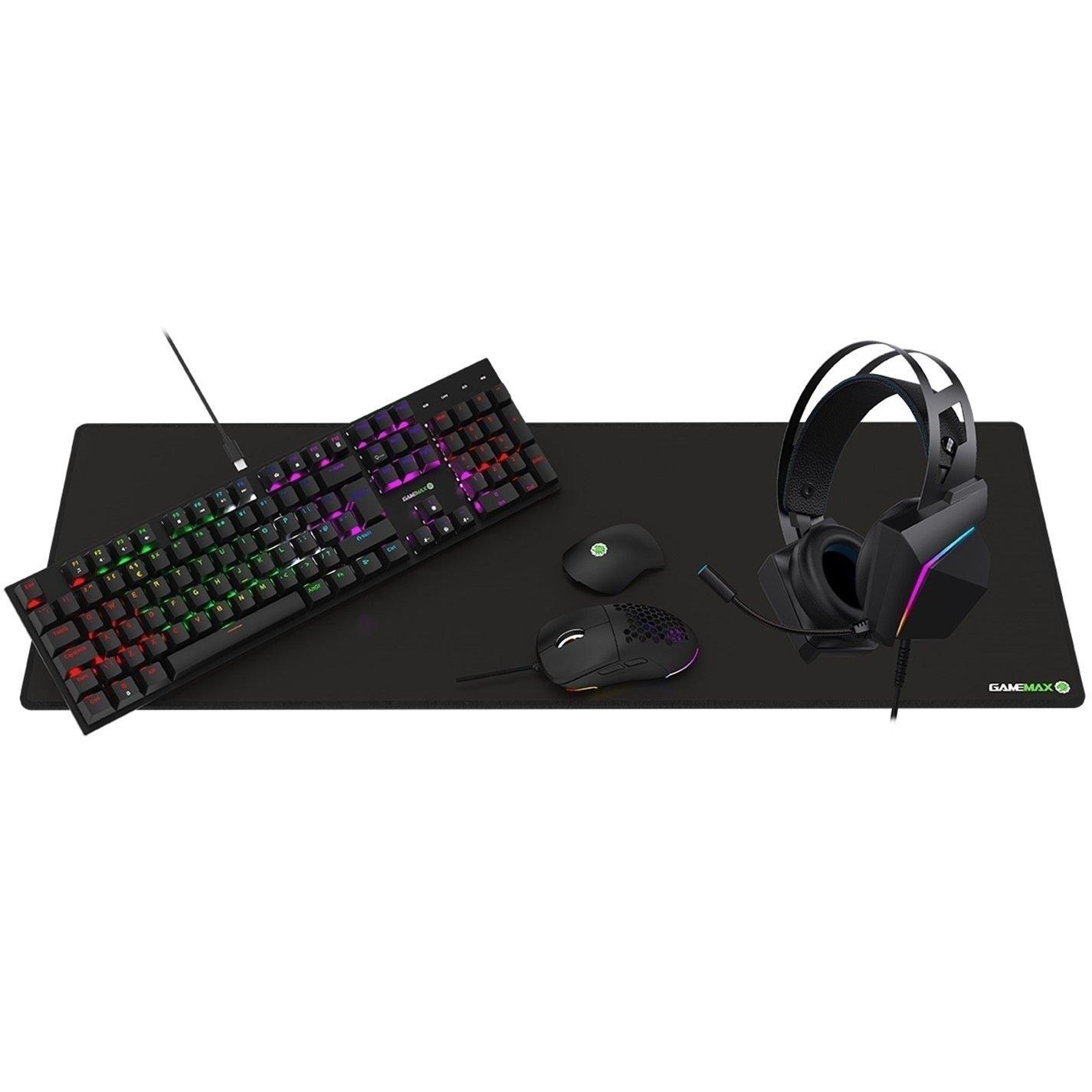 Black - GameMax - GameMax Pulse 4-in-1 Mechanical Keyboard Mouse Headset Mouse Pad Combo Kit - 2