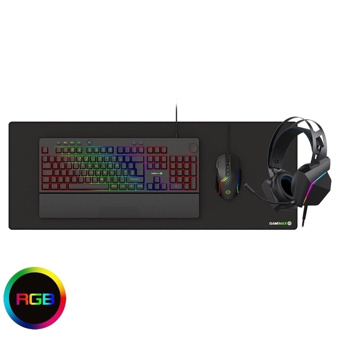 Gamemax  Pulse Pro 4-In-1 Keyboard Mouse Headset Mouse Pad Combo Kit - Black