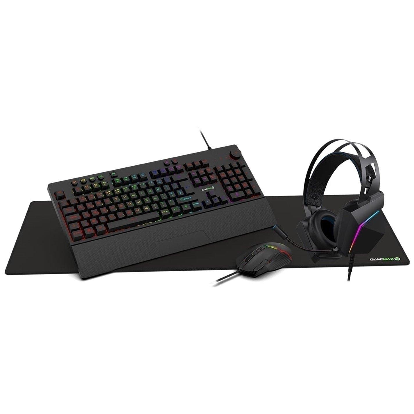 Black - GameMax - Pulse Pro 4-in-1 Keyboard Mouse Headset Mouse Pad Combo Kit - 2