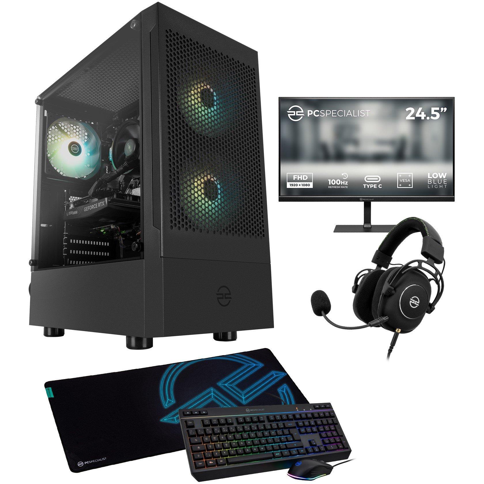Black - PCSpecialist - Wraith 142 Bundle Gaming PC - Ryzen 5 5500 RTX 3050 16GB RAM 512GB SSD - Full Setup - 1