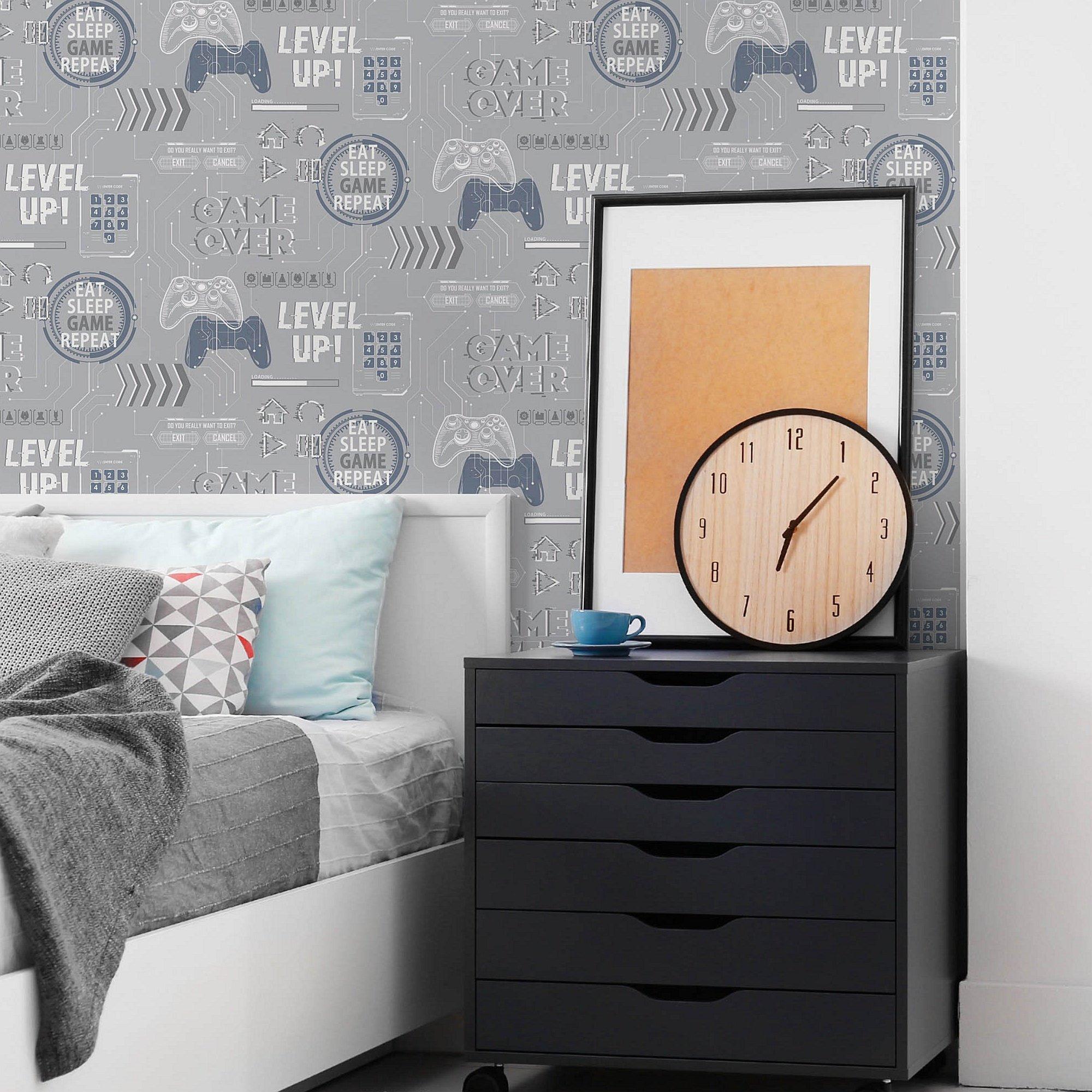 Navy - Fresco - Fresco Game Over Grey & Navy Wallpaper - 1