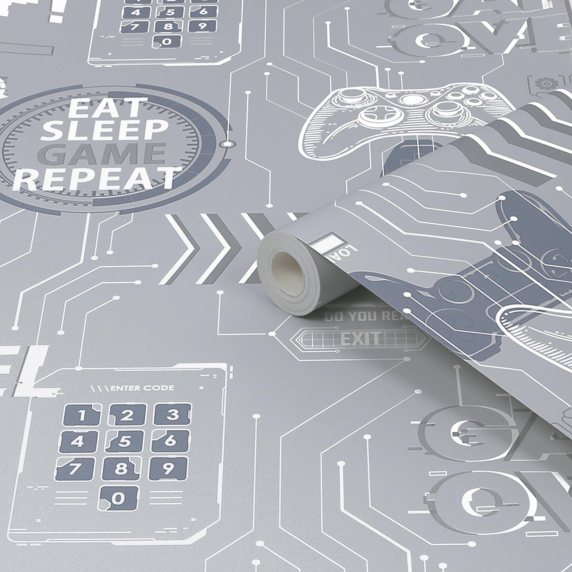 Navy - Fresco - Fresco Game Over Grey & Navy Wallpaper - 3