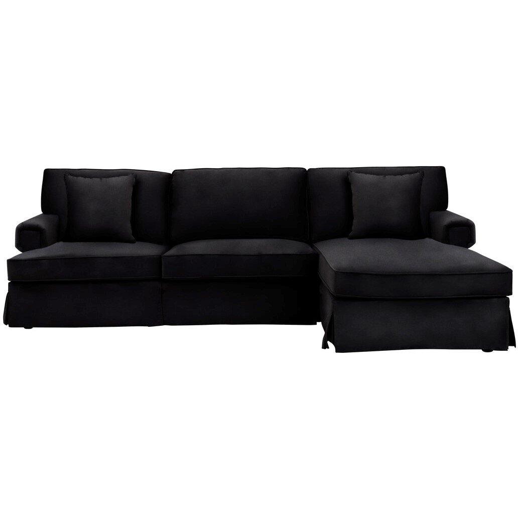 Black - Fifty Five South - Ralph Three Seat Black Velvet Right Chaise Sofa - 1