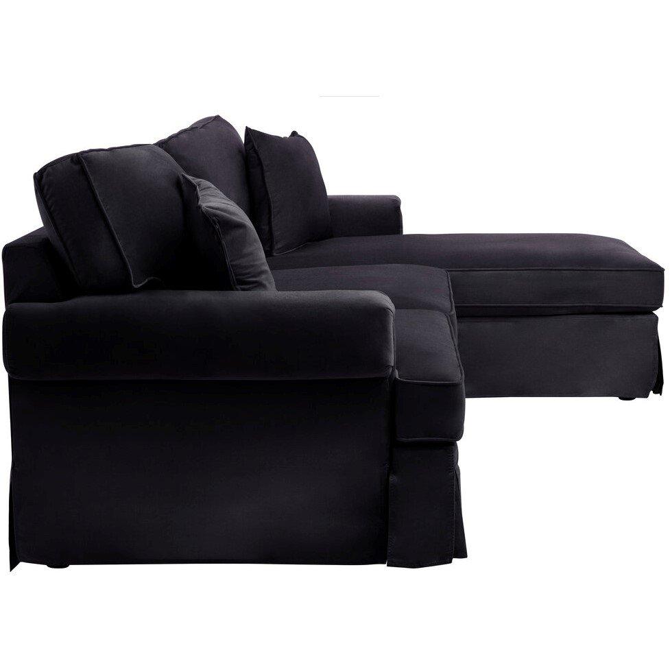Black - Fifty Five South - Ralph Three Seat Black Velvet Right Chaise Sofa - 3