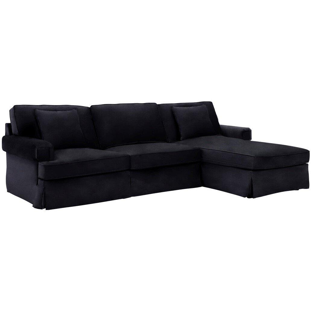 Black - Fifty Five South - Ralph Three Seat Black Velvet Right Chaise Sofa - 4