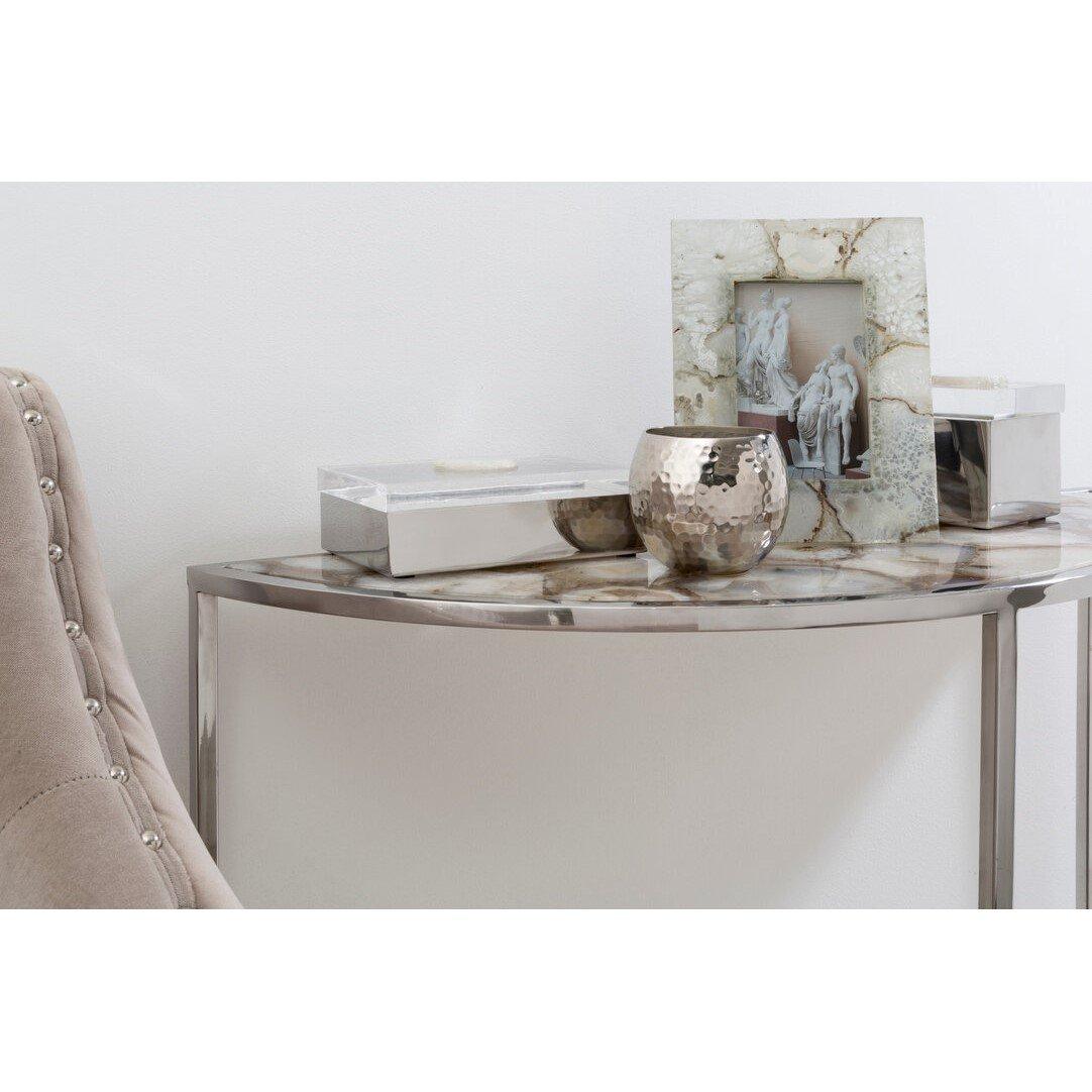 Silver - Fifty Five South - Vita Half Moon Console Table with White Agate Top - 2