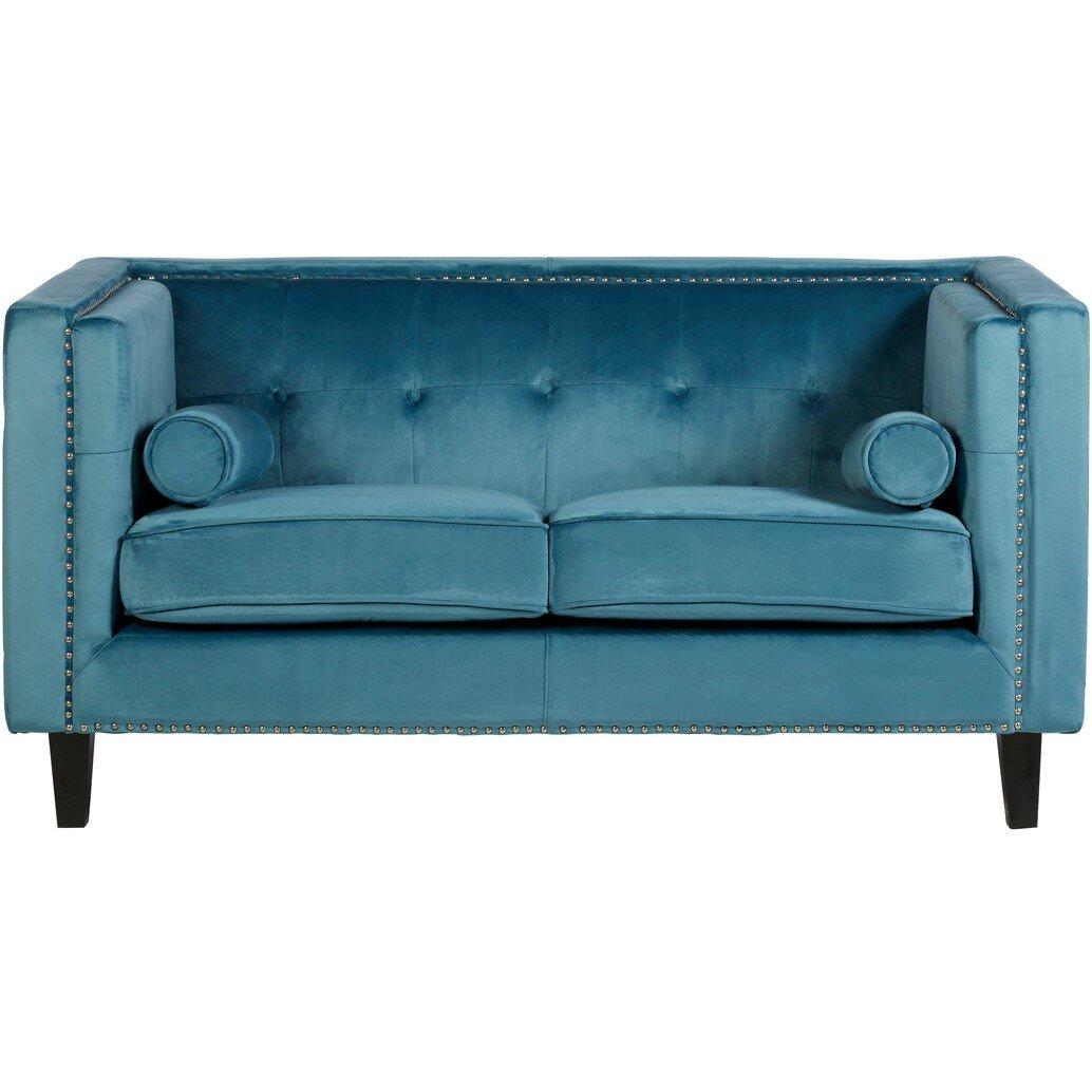 Blue - Interiors by Premier - Felisa Two Seat Blue Velvet Sofa - 1