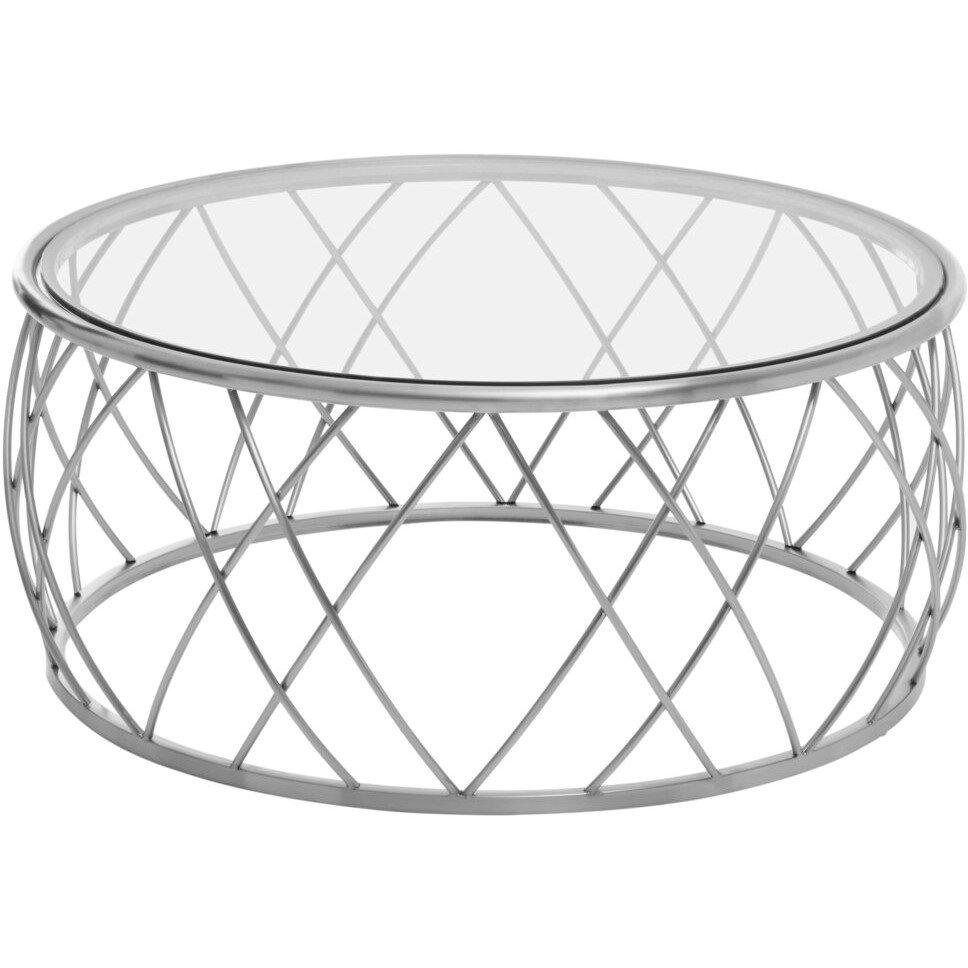 Silver - Interiors by Premier - Ackley Silver Round Coffee Table with Clear Glass - 2