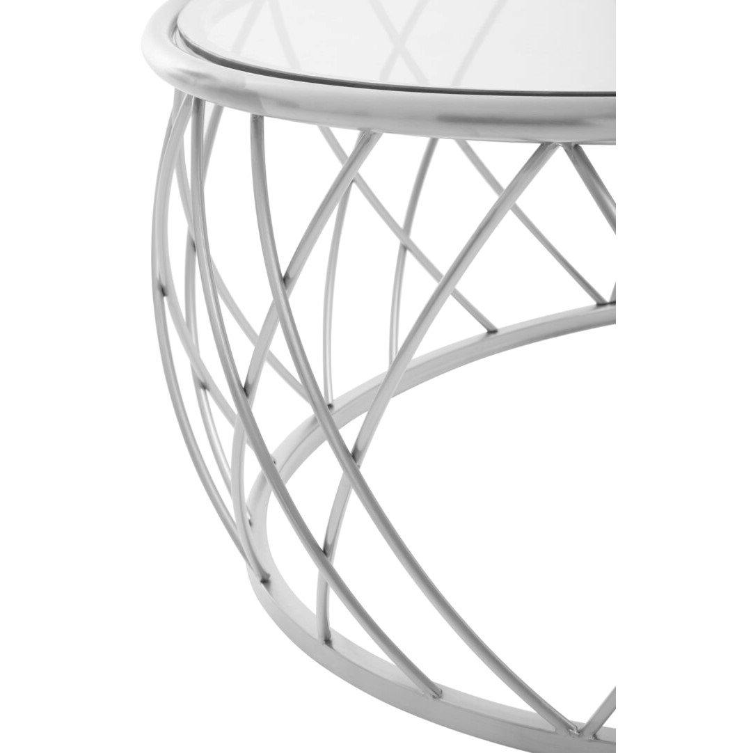 Silver - Interiors by Premier - Ackley Silver Round Coffee Table with Clear Glass - 3