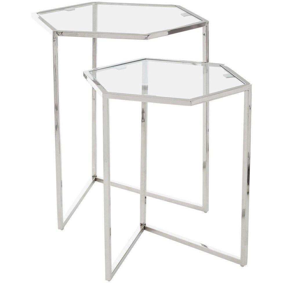 Silver - Fifty Five South - Herber Set Of 2 Silver Finish Tables - 2
