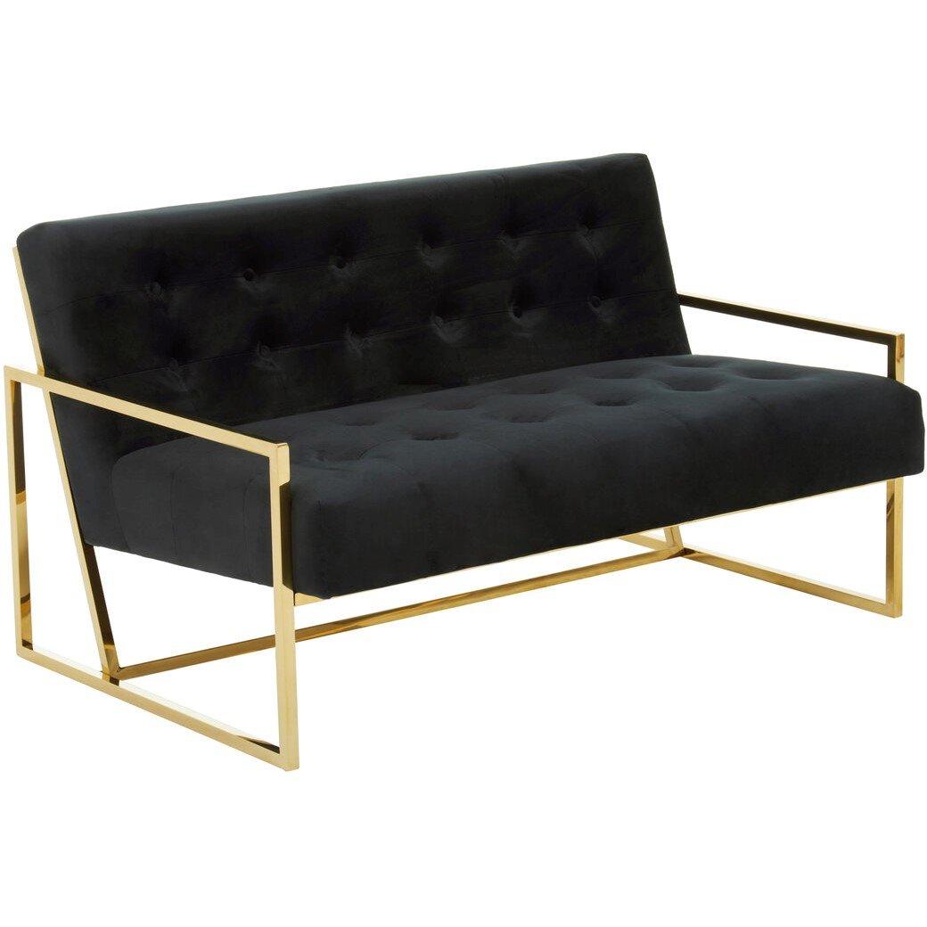 Fifty Five South  Azalea Two Seat Black Velvet Sofa - Gold