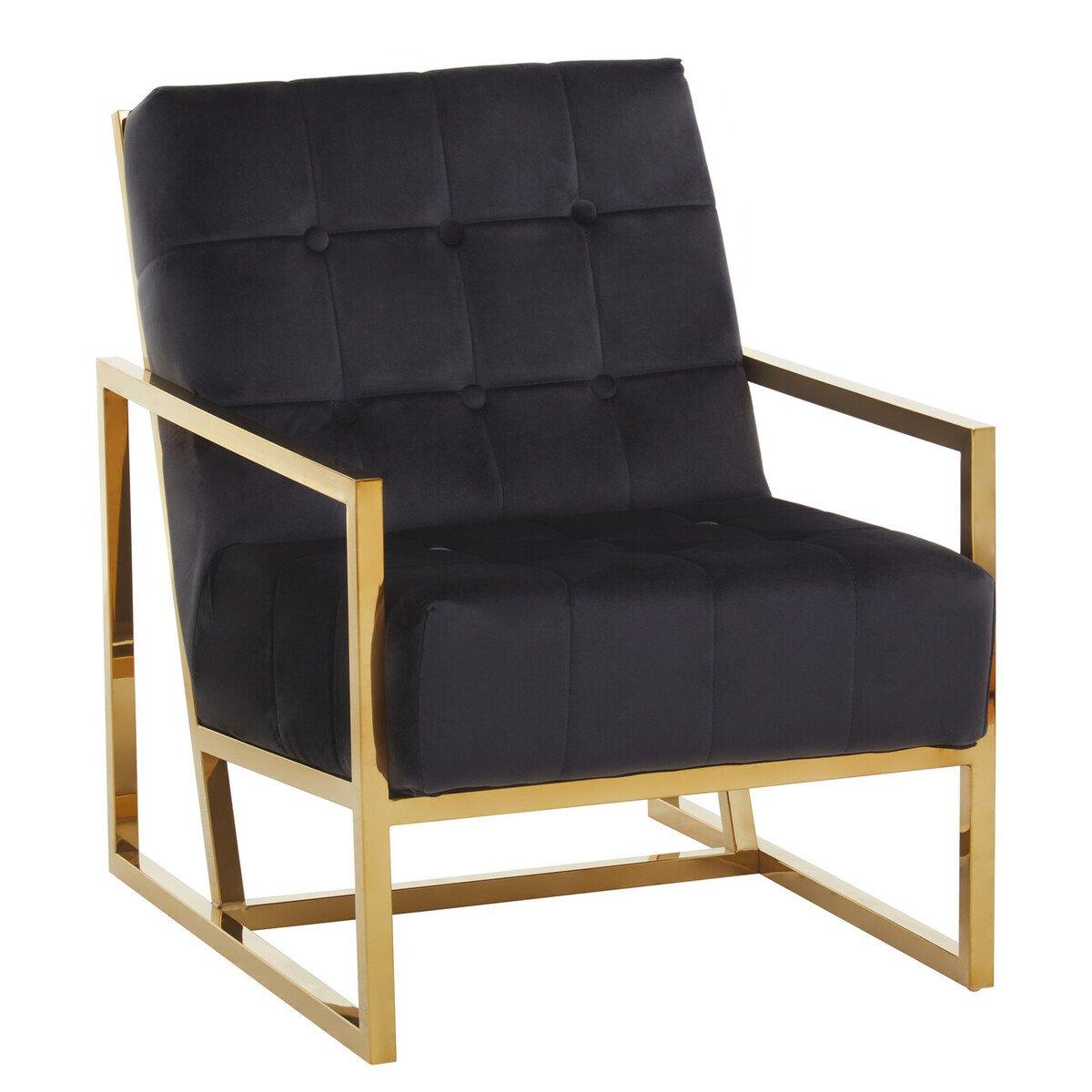 Black - Interiors by Premier - Hana Black Velvet Chair With Gold Frame - 3