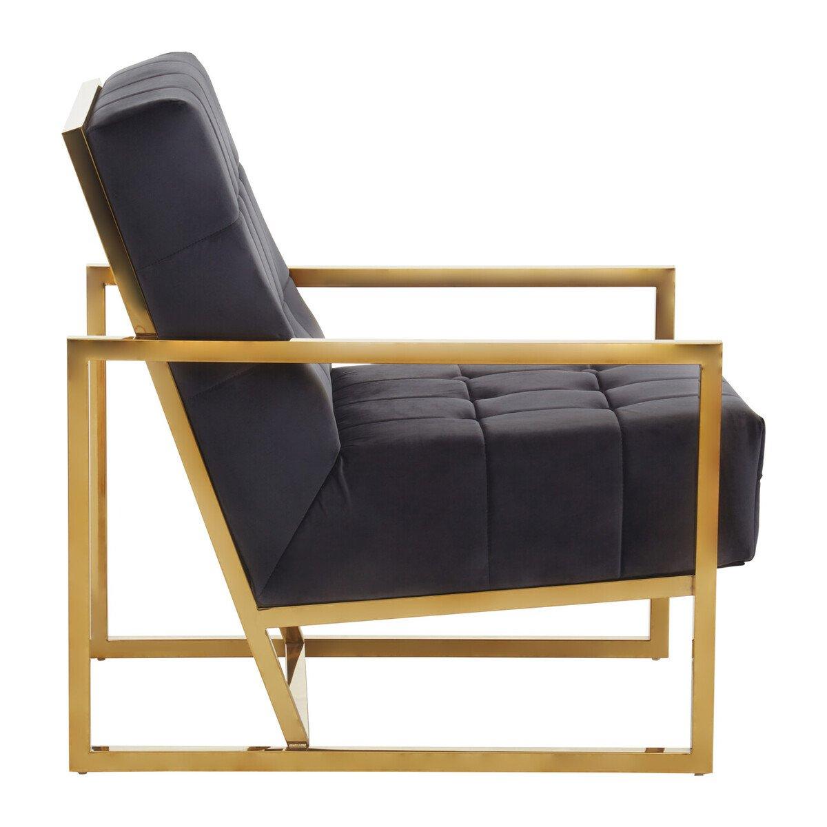 Black - Interiors by Premier - Hana Black Velvet Chair With Gold Frame - 4