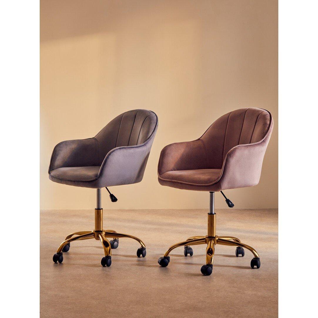 Grey - Interiors by Premier - Brent Grey Velvet And Gold Base Home Office Chair - 1