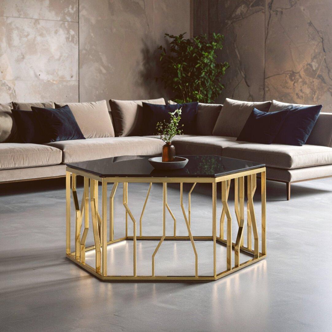 Interiors By Premier  Alvaro And Black Hexagonal Coffee Table Gold
