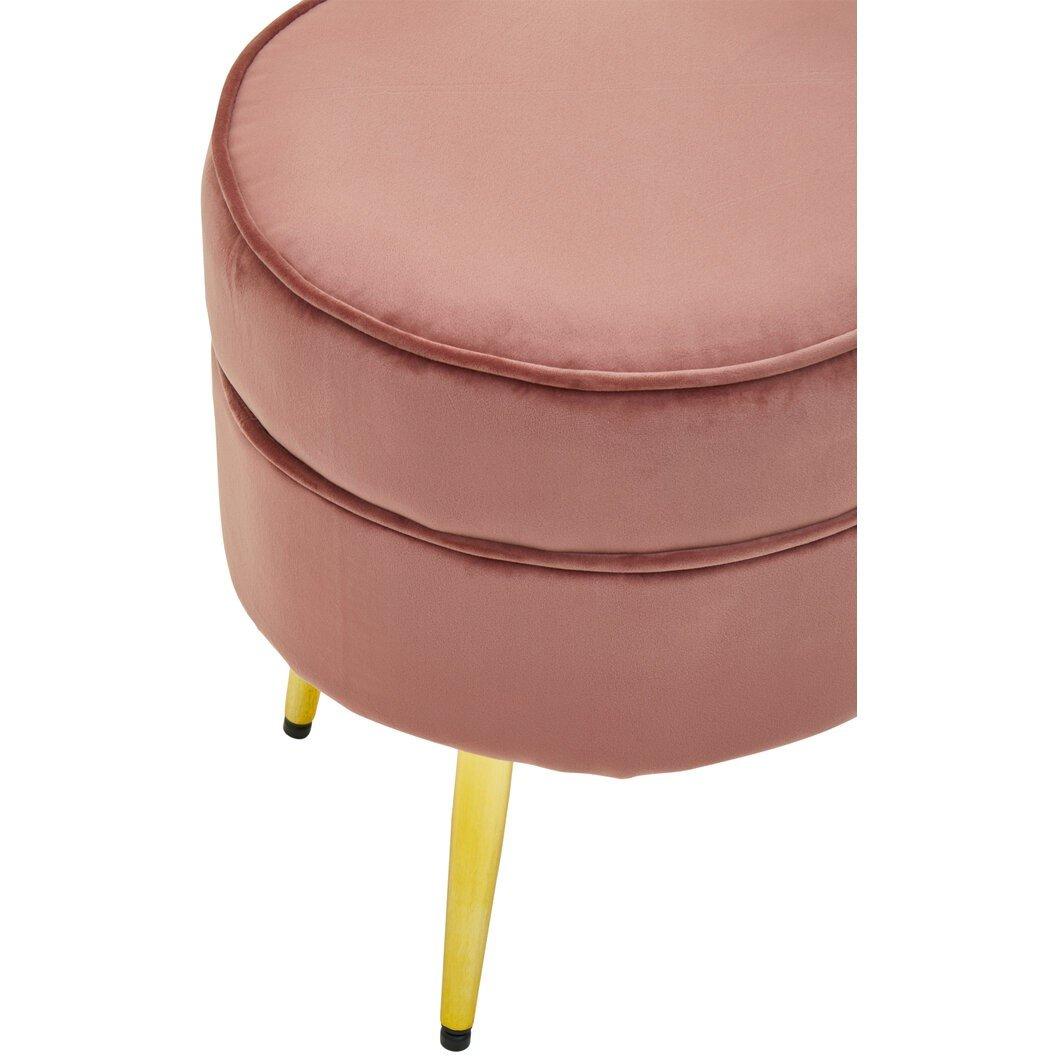 Pink - Interiors by Premier - Tamra Round Dusty Pink Velvet Gold Leg Footstool - 3