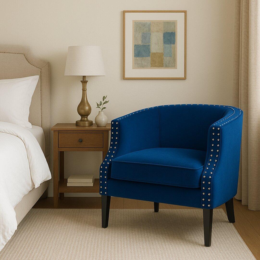 Blue - Interiors by Premier - Larissa Blue Velvet Studded Chair - 1