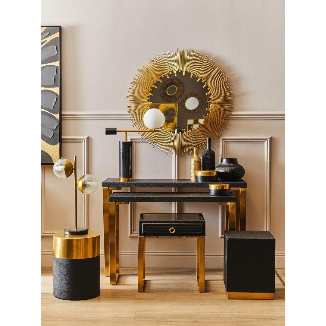 Fifty Five South  Cardoba Round Black Shagreen Effect Side Table And - Gold