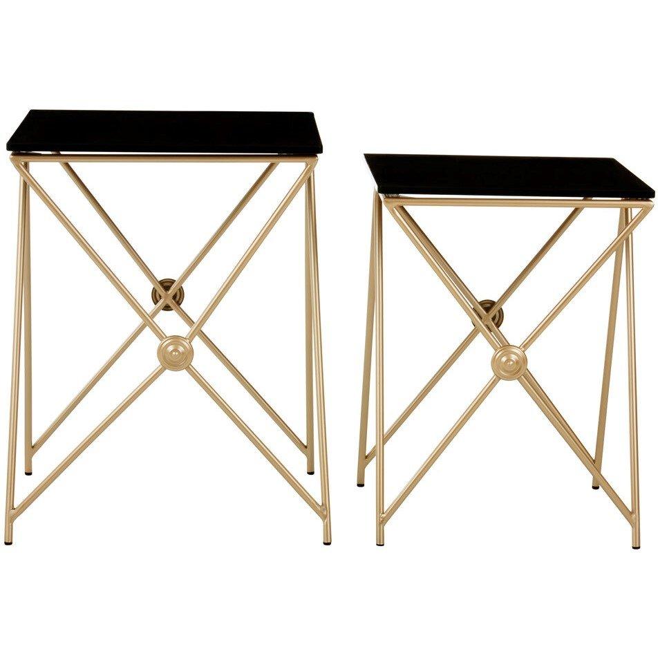 Interiors By Premier  Monroe Gold Finish Side Tables - Black