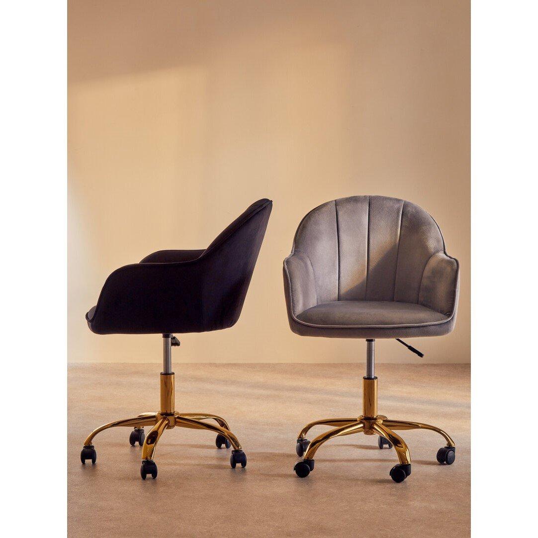 Black - Interiors by Premier - Brent Black Velvet And Gold Base Home Office Chair - 2