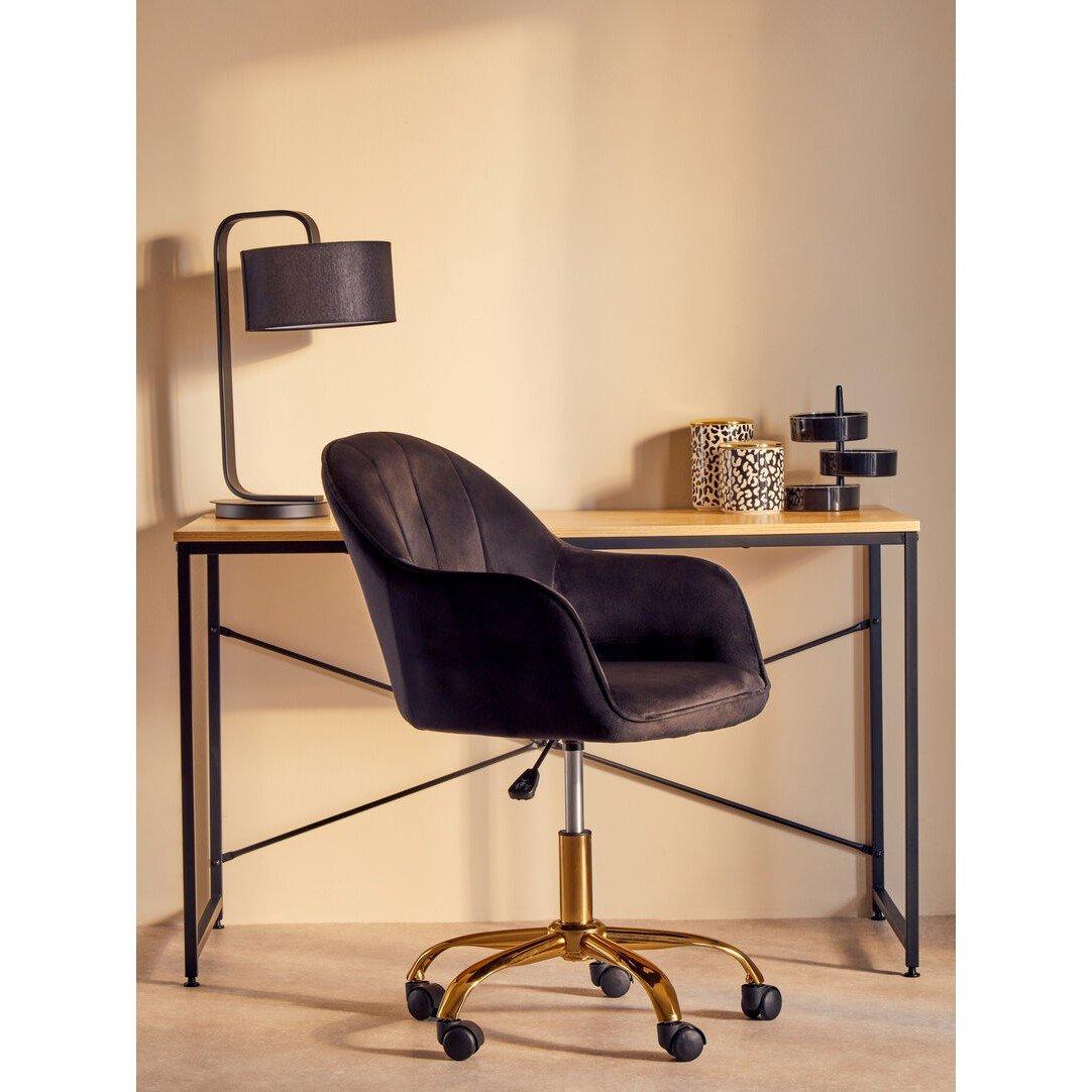 Black - Interiors by Premier - Brent Black Velvet And Gold Base Home Office Chair - 3