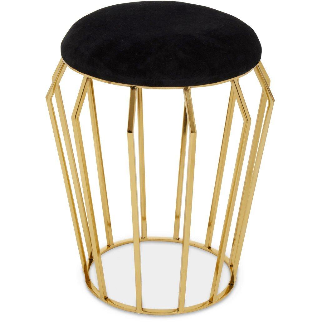 Interiors By Premier  Jaipur Black Velvet And Finish Stool Gold