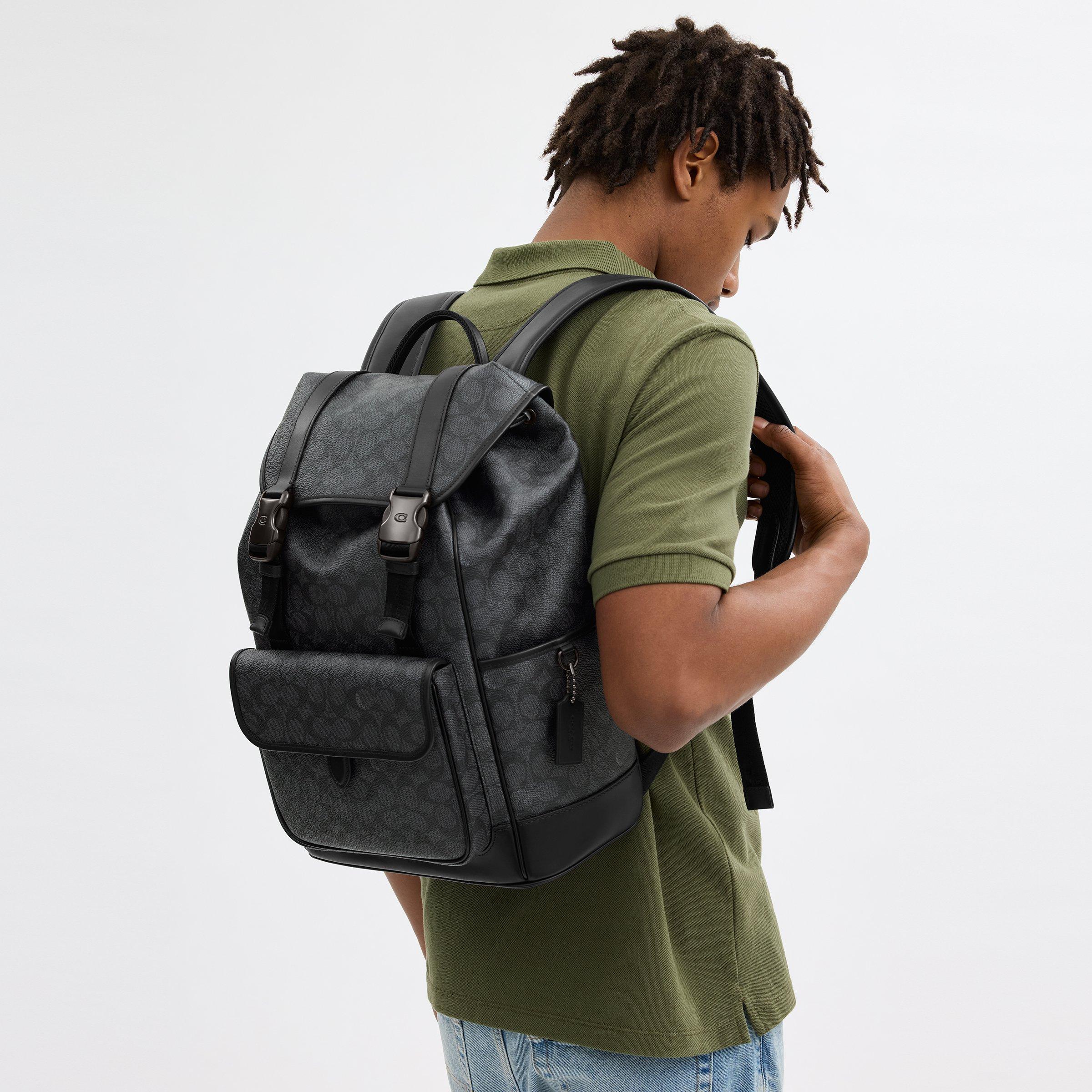 Charcoal Sig - Coach - League Canvas Flap Backpack - 3