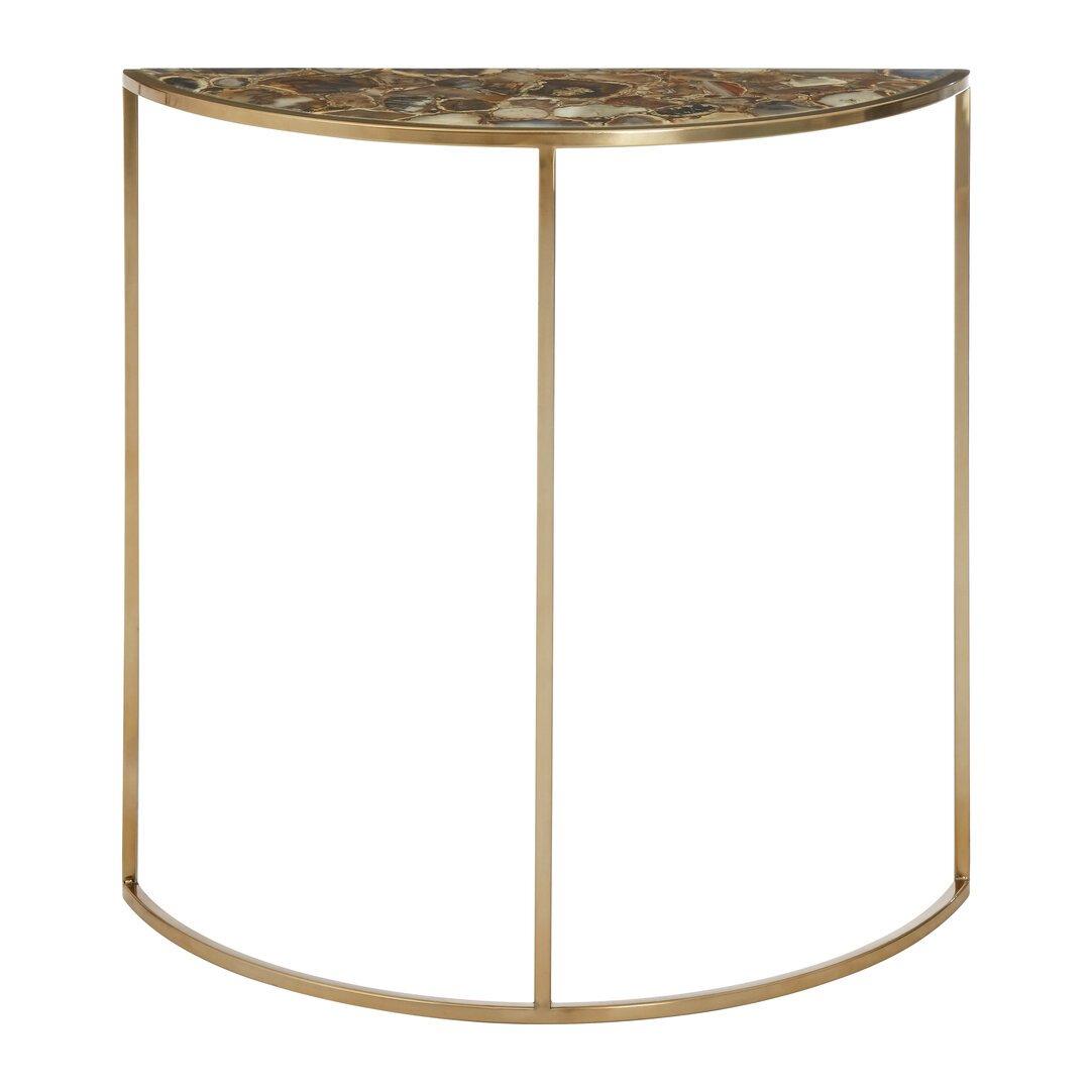 Gold - Fifty Five South - Vita Half Moon Console Table with Black Agate Top - 1