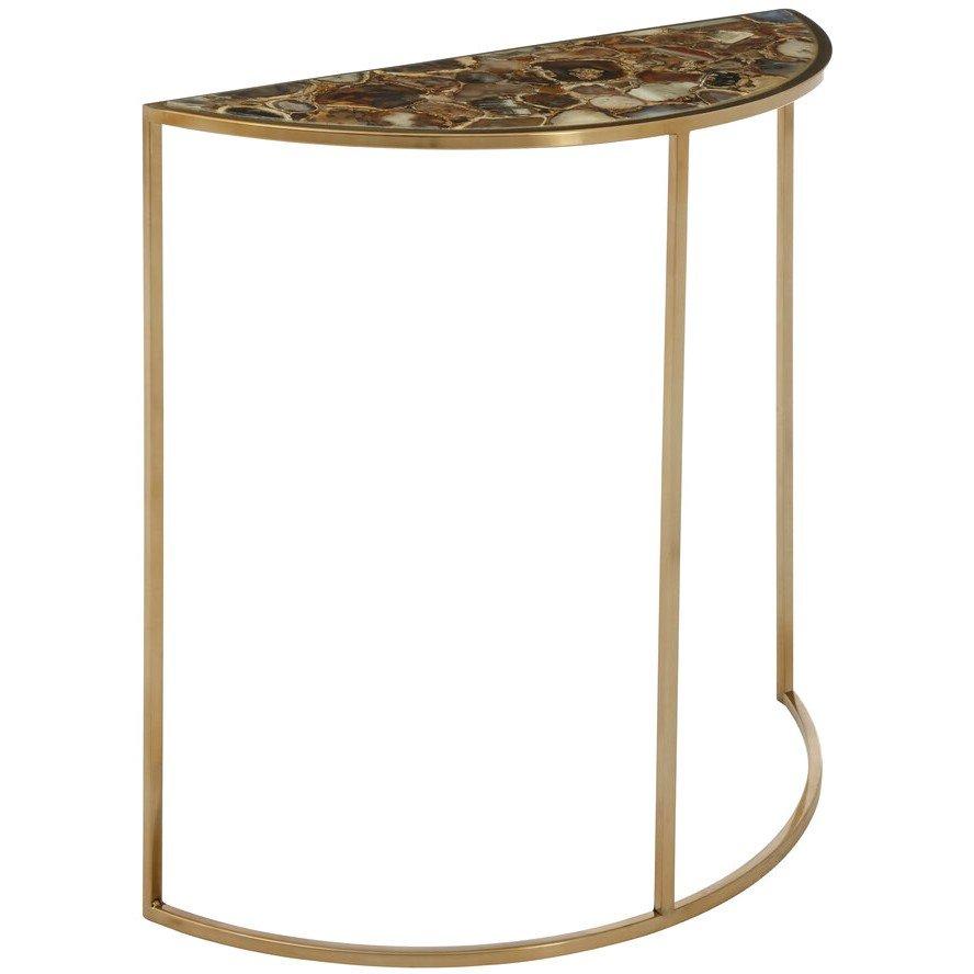 Gold - Fifty Five South - Vita Half Moon Console Table with Black Agate Top - 2