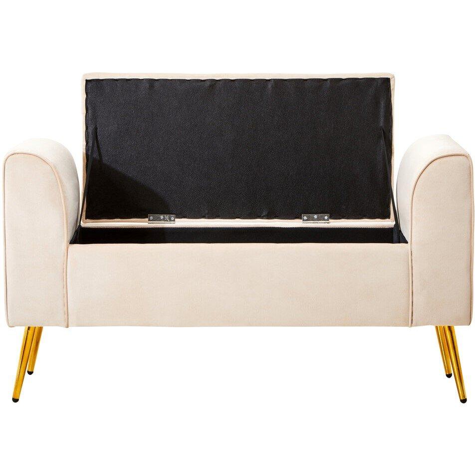 Cream - Interiors by Premier - Loretta Stone Velvet Ottoman Storage Bench - 1