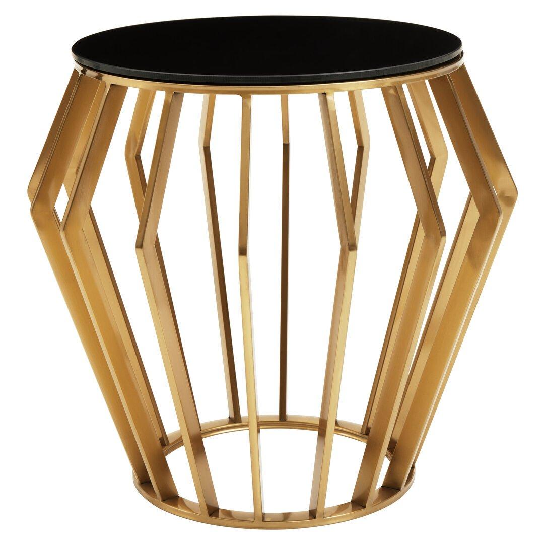 Gold - Interiors by Premier - Ackley Gold Round Side Table with Black Glass - 1