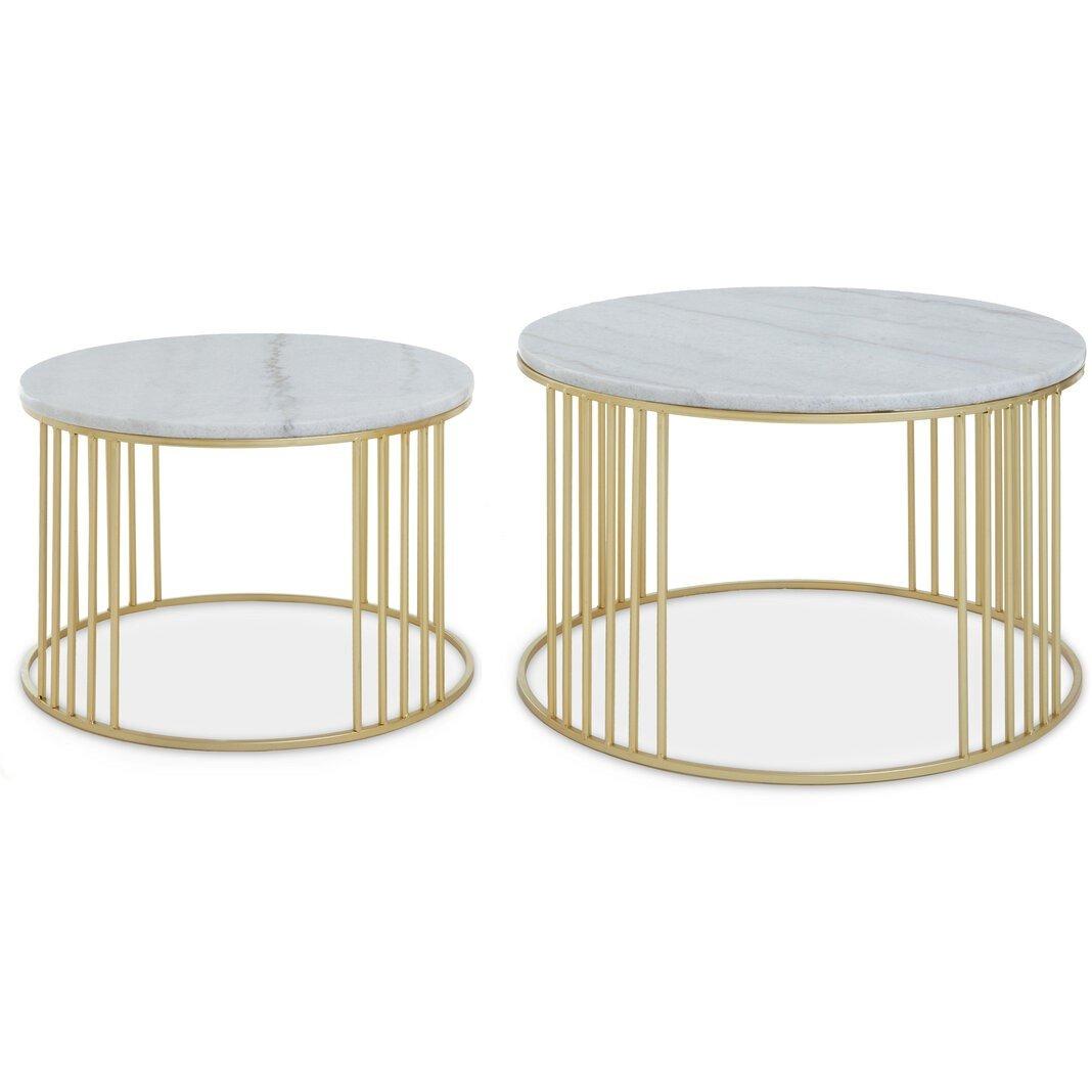 Gold - Interiors by Premier - Jodie Set Of Two White Marble And Gold Frame Table