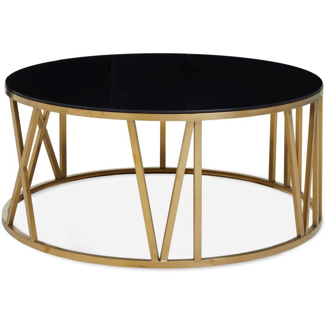 Gold - Fifty Five South - Alana Round Coffee Table with Gold Frame and Black - 1