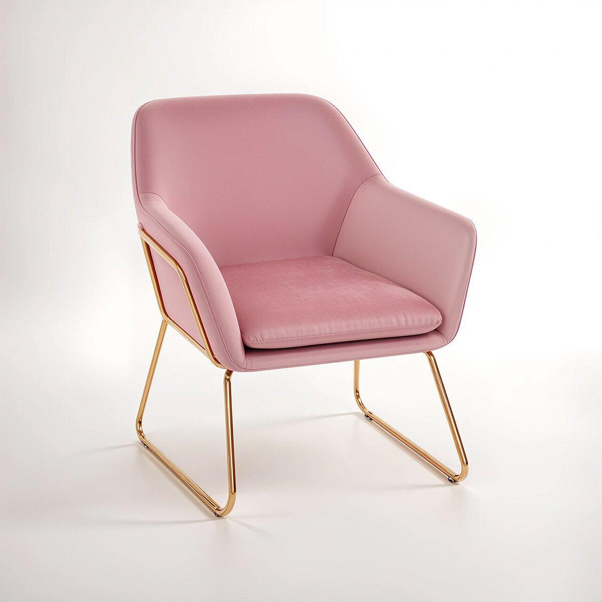 Pink - Interiors by Premier - Xander Pink Velvet Bushed Gold Armchair - 2