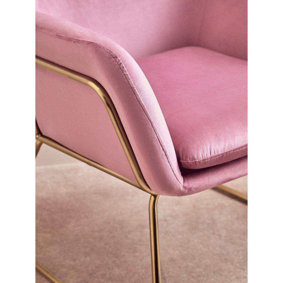 Pink - Interiors by Premier - Xander Pink Velvet Bushed Gold Armchair - 3