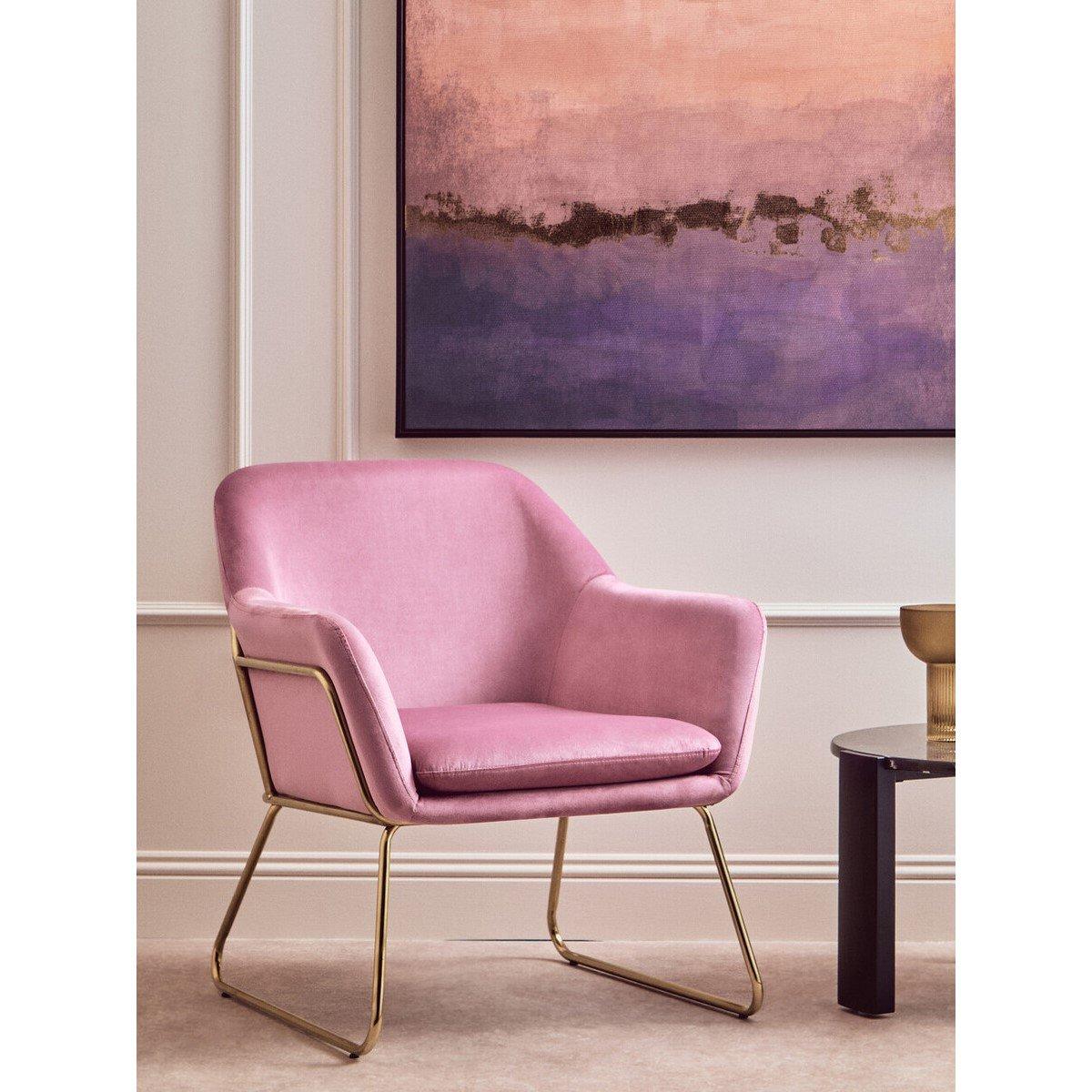 Pink - Interiors by Premier - Xander Pink Velvet Bushed Gold Armchair - 4