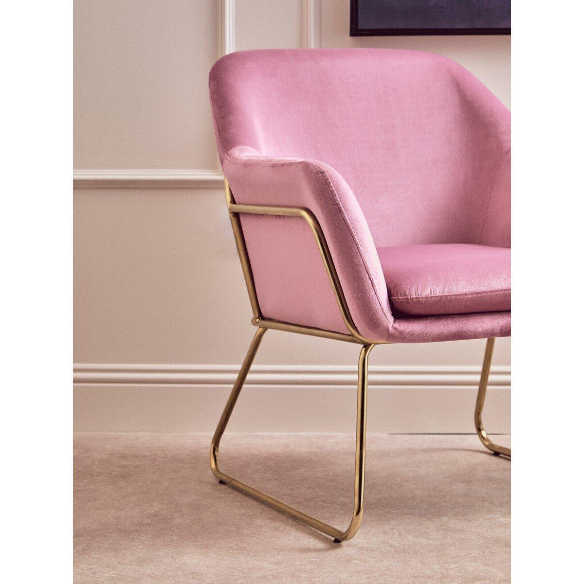 Pink - Interiors by Premier - Xander Pink Velvet Bushed Gold Armchair - 6