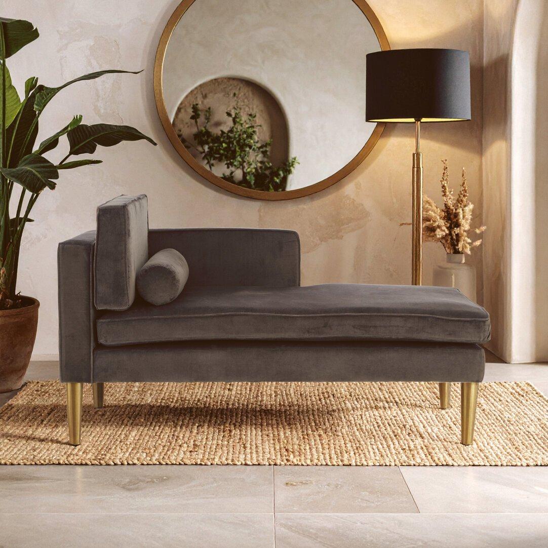 Interiors By Premier  Louxor Velvet Left Hand Chaise Longue Grey