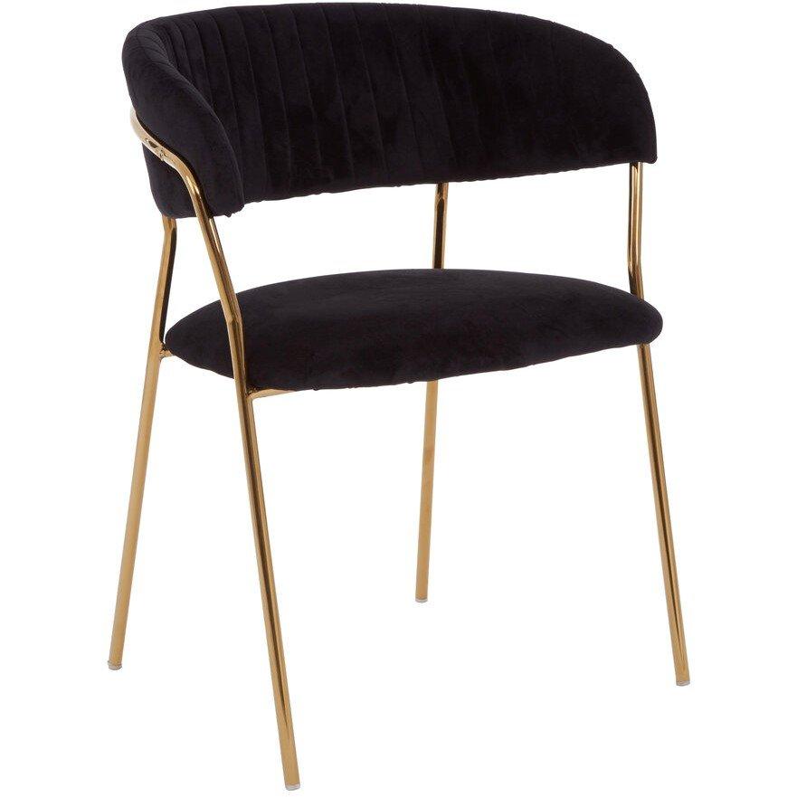 Black - Interiors by Premier - Tamzin Black Channel Gold Finish Dining Chair - 1