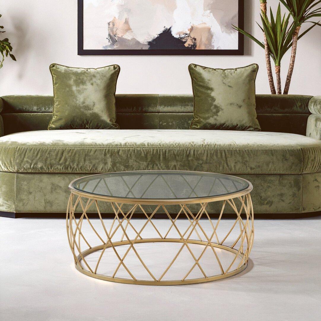 Interiors By Premier  Ackley Round Coffee Table With Clear Glass Gold