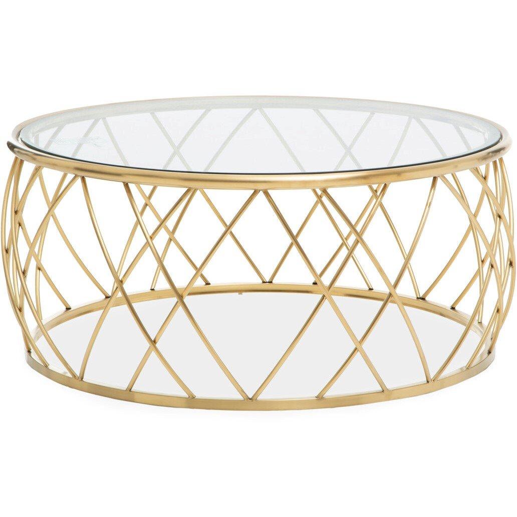 Gold - Interiors by Premier - Ackley Gold Round Coffee Table with Clear Glass - 2