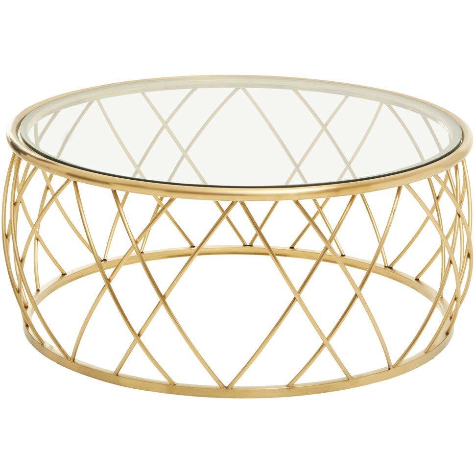 Gold - Interiors by Premier - Ackley Gold Round Coffee Table with Clear Glass - 3