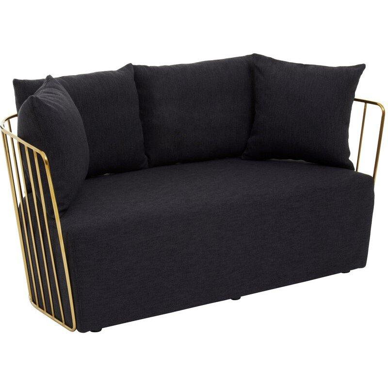 Fifty Five South  Azalea Two Seat Black Fabric Sofa - Gold